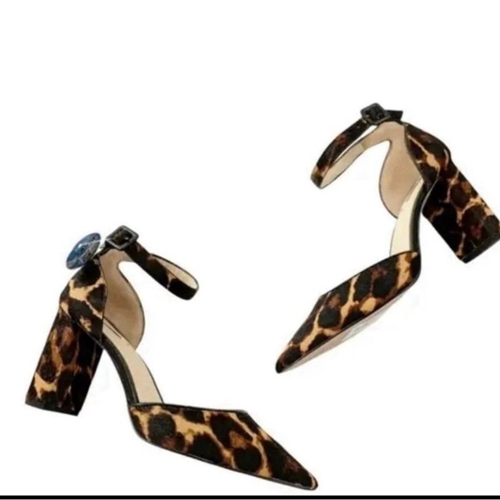 Alex Marie Women’s Leopard Print Ankle Strap Block Heel Sandals Shoes